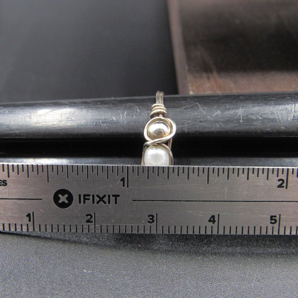 Size 6.5 Sterling Silver Real Pearl Wire Band Ring - Picture 6 of 7